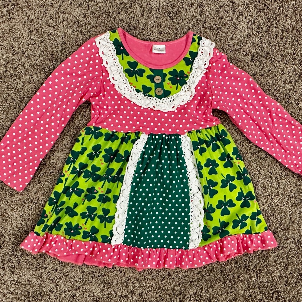 NWOT Shamrock St. Patricks Day Polkadot Twirly Dress sz 6/7